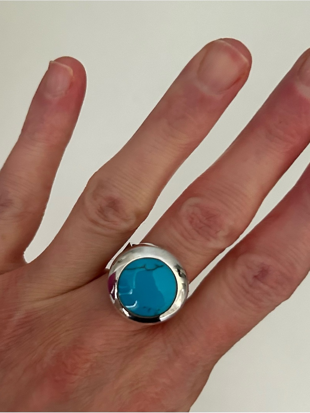 Vintage Boho Sterling Silver & Turquoise Statement Ring - Size 6